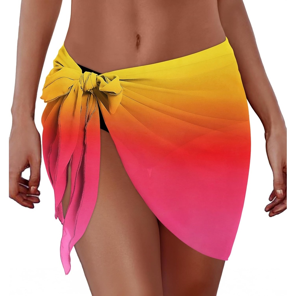 image:imageSwimsuit Coverups for Women Sarong Beach Bikini Wrap Sheer Short Skirt Chiffon Scarf for Swimwear 2026Gradient Multicolored