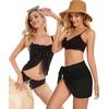 image:imageCHICGAL 2 Pieces Women Beach Sarong Bathing Suit Wrap Skirt Sheer Bikini Swimsuit Cover Ups for SwimwearBlack and Black