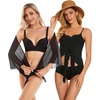 image:imageCHICGAL 2 Pieces Women Beach Sarong Bathing Suit Wrap Skirt Sheer Bikini Swimsuit Cover Ups for SwimwearBlack and Black