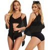 image:imageCHICGAL 2 Pieces Women Beach Sarong Bathing Suit Wrap Skirt Sheer Bikini Swimsuit Cover Ups for SwimwearBlack and Black