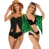image:imageCHICGAL 2 Pieces Women Beach Sarong Bathing Suit Wrap Skirt Sheer Bikini Swimsuit Cover Ups for SwimwearBlack and Black Green Clover