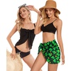 image:imageCHICGAL 2 Pieces Women Beach Sarong Bathing Suit Wrap Skirt Sheer Bikini Swimsuit Cover Ups for SwimwearBlack and Black Green Clover