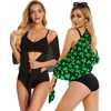 image:imageCHICGAL 2 Pieces Women Beach Sarong Bathing Suit Wrap Skirt Sheer Bikini Swimsuit Cover Ups for SwimwearBlack and Black Green Clover