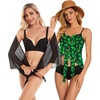 image:imageCHICGAL 2 Pieces Women Beach Sarong Bathing Suit Wrap Skirt Sheer Bikini Swimsuit Cover Ups for SwimwearBlack and Black Green Clover