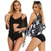 image:imageCHICGAL 2 Pieces Women Beach Sarong Bathing Suit Wrap Skirt Sheer Bikini Swimsuit Cover Ups for SwimwearBlack and Black White Checkered