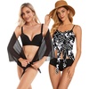 image:imageCHICGAL 2 Pieces Women Beach Sarong Bathing Suit Wrap Skirt Sheer Bikini Swimsuit Cover Ups for SwimwearBlack and Black White Checkered