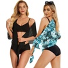 image:imageCHICGAL 2 Pieces Women Beach Sarong Bathing Suit Wrap Skirt Sheer Bikini Swimsuit Cover Ups for SwimwearBlack and Blue Gray Floral