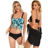 image:imageCHICGAL 2 Pieces Women Beach Sarong Bathing Suit Wrap Skirt Sheer Bikini Swimsuit Cover Ups for SwimwearBlack and Blue Gray Floral