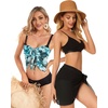 image:imageCHICGAL 2 Pieces Women Beach Sarong Bathing Suit Wrap Skirt Sheer Bikini Swimsuit Cover Ups for SwimwearBlack and Blue Gray Floral