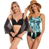 image:imageCHICGAL 2 Pieces Women Beach Sarong Bathing Suit Wrap Skirt Sheer Bikini Swimsuit Cover Ups for SwimwearBlack and Blue Gray Floral