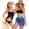 image:imageCHICGAL 2 Pieces Women Beach Sarong Bathing Suit Wrap Skirt Sheer Bikini Swimsuit Cover Ups for SwimwearBlack and Blue Leaves
