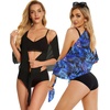 image:imageCHICGAL 2 Pieces Women Beach Sarong Bathing Suit Wrap Skirt Sheer Bikini Swimsuit Cover Ups for SwimwearBlack and Blue Leaves