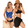 image:imageCHICGAL 2 Pieces Women Beach Sarong Bathing Suit Wrap Skirt Sheer Bikini Swimsuit Cover Ups for SwimwearBlack and Blue Leaves