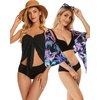 image:imageCHICGAL 2 Pieces Women Beach Sarong Bathing Suit Wrap Skirt Sheer Bikini Swimsuit Cover Ups for SwimwearBlack and Blue Pink Trees