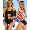 image:imageCHICGAL 2 Pieces Women Beach Sarong Bathing Suit Wrap Skirt Sheer Bikini Swimsuit Cover Ups for SwimwearBlack and Blue Red Flag Star