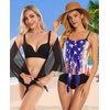 image:imageCHICGAL 2 Pieces Women Beach Sarong Bathing Suit Wrap Skirt Sheer Bikini Swimsuit Cover Ups for SwimwearBlack and Blue Red Flag Star