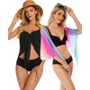 image:imageCHICGAL 2 Pieces Women Beach Sarong Bathing Suit Wrap Skirt Sheer Bikini Swimsuit Cover Ups for SwimwearBlack and Colorful Gradient