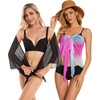 image:imageCHICGAL 2 Pieces Women Beach Sarong Bathing Suit Wrap Skirt Sheer Bikini Swimsuit Cover Ups for SwimwearBlack and Colorful Gradient