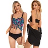 image:imageCHICGAL 2 Pieces Women Beach Sarong Bathing Suit Wrap Skirt Sheer Bikini Swimsuit Cover Ups for SwimwearBlack and Colorful Leaves