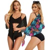 image:imageCHICGAL 2 Pieces Women Beach Sarong Bathing Suit Wrap Skirt Sheer Bikini Swimsuit Cover Ups for SwimwearBlack and Colorful Leaves
