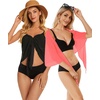 image:imageCHICGAL 2 Pieces Women Beach Sarong Bathing Suit Wrap Skirt Sheer Bikini Swimsuit Cover Ups for SwimwearBlack and Fluorescent Orange