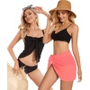image:imageCHICGAL 2 Pieces Women Beach Sarong Bathing Suit Wrap Skirt Sheer Bikini Swimsuit Cover Ups for SwimwearBlack and Fluorescent Orange