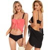 image:imageCHICGAL 2 Pieces Women Beach Sarong Bathing Suit Wrap Skirt Sheer Bikini Swimsuit Cover Ups for SwimwearBlack and Fluorescent Orange