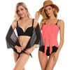 image:imageCHICGAL 2 Pieces Women Beach Sarong Bathing Suit Wrap Skirt Sheer Bikini Swimsuit Cover Ups for SwimwearBlack and Fluorescent Orange