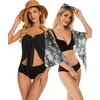 image:imageCHICGAL 2 Pieces Women Beach Sarong Bathing Suit Wrap Skirt Sheer Bikini Swimsuit Cover Ups for SwimwearBlack and Grey White Flowers