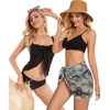 image:imageCHICGAL 2 Pieces Women Beach Sarong Bathing Suit Wrap Skirt Sheer Bikini Swimsuit Cover Ups for SwimwearBlack and Grey White Flowers