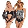 image:imageCHICGAL 2 Pieces Women Beach Sarong Bathing Suit Wrap Skirt Sheer Bikini Swimsuit Cover Ups for SwimwearBlack and Grey White Flowers