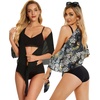 image:imageCHICGAL 2 Pieces Women Beach Sarong Bathing Suit Wrap Skirt Sheer Bikini Swimsuit Cover Ups for SwimwearBlack and Grey White Flowers