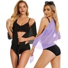 image:imageCHICGAL 2 Pieces Women Beach Sarong Bathing Suit Wrap Skirt Sheer Bikini Swimsuit Cover Ups for SwimwearBlack and Light Purple