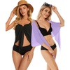 image:imageCHICGAL 2 Pieces Women Beach Sarong Bathing Suit Wrap Skirt Sheer Bikini Swimsuit Cover Ups for SwimwearBlack and Light Purple