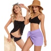 image:imageCHICGAL 2 Pieces Women Beach Sarong Bathing Suit Wrap Skirt Sheer Bikini Swimsuit Cover Ups for SwimwearBlack and Light Purple