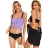 image:imageCHICGAL 2 Pieces Women Beach Sarong Bathing Suit Wrap Skirt Sheer Bikini Swimsuit Cover Ups for SwimwearBlack and Light Purple