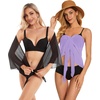 image:imageCHICGAL 2 Pieces Women Beach Sarong Bathing Suit Wrap Skirt Sheer Bikini Swimsuit Cover Ups for SwimwearBlack and Light Purple