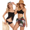 image:imageCHICGAL 2 Pieces Women Beach Sarong Bathing Suit Wrap Skirt Sheer Bikini Swimsuit Cover Ups for SwimwearBlack and Orange White Leaves
