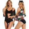 image:imageCHICGAL 2 Pieces Women Beach Sarong Bathing Suit Wrap Skirt Sheer Bikini Swimsuit Cover Ups for SwimwearBlack and Orange White Leaves
