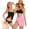 image:imageCHICGAL 2 Pieces Women Beach Sarong Bathing Suit Wrap Skirt Sheer Bikini Swimsuit Cover Ups for SwimwearBlack and Pink