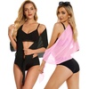 image:imageCHICGAL 2 Pieces Women Beach Sarong Bathing Suit Wrap Skirt Sheer Bikini Swimsuit Cover Ups for SwimwearBlack and Pink