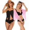 image:imageCHICGAL 2 Pieces Women Beach Sarong Bathing Suit Wrap Skirt Sheer Bikini Swimsuit Cover Ups for SwimwearBlack and Pink