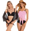 image:imageCHICGAL 2 Pieces Women Beach Sarong Bathing Suit Wrap Skirt Sheer Bikini Swimsuit Cover Ups for SwimwearBlack and Pink