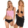 image:imageCHICGAL 2 Pieces Women Beach Sarong Bathing Suit Wrap Skirt Sheer Bikini Swimsuit Cover Ups for SwimwearBlack and Pink
