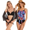 image:imageCHICGAL 2 Pieces Women Beach Sarong Bathing Suit Wrap Skirt Sheer Bikini Swimsuit Cover Ups for SwimwearBlack and Pink Blue Leaves