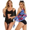 image:imageCHICGAL 2 Pieces Women Beach Sarong Bathing Suit Wrap Skirt Sheer Bikini Swimsuit Cover Ups for SwimwearBlack and Pink Blue Leaves