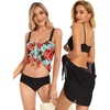 image:imageCHICGAL 2 Pieces Women Beach Sarong Bathing Suit Wrap Skirt Sheer Bikini Swimsuit Cover Ups for SwimwearBlack and Red Yellow Flowers