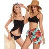 image:imageCHICGAL 2 Pieces Women Beach Sarong Bathing Suit Wrap Skirt Sheer Bikini Swimsuit Cover Ups for SwimwearBlack and Red Yellow Flowers