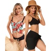 image:imageCHICGAL 2 Pieces Women Beach Sarong Bathing Suit Wrap Skirt Sheer Bikini Swimsuit Cover Ups for SwimwearBlack and Red Yellow Flowers