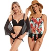 image:imageCHICGAL 2 Pieces Women Beach Sarong Bathing Suit Wrap Skirt Sheer Bikini Swimsuit Cover Ups for SwimwearBlack and Red Yellow Flowers